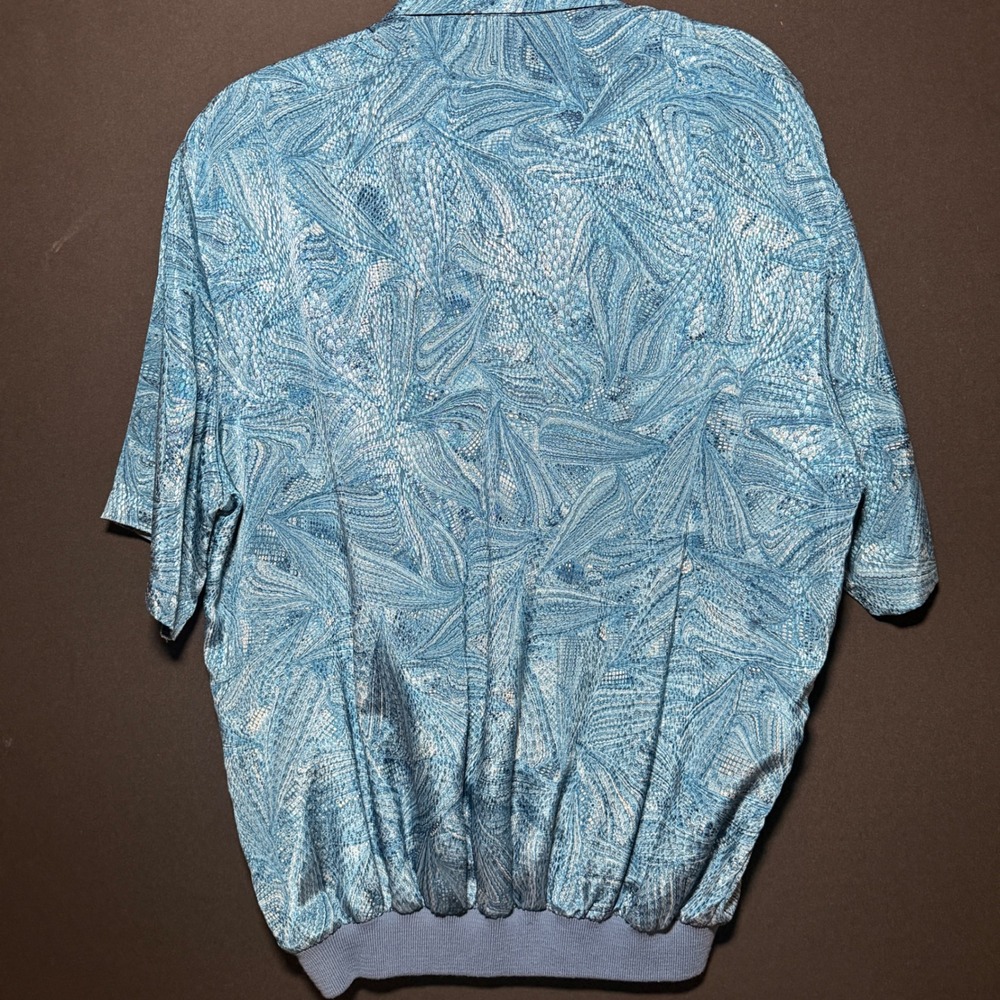 VTG Alan Stuart Polo Shirt Mens Large Blue Shiney Marbled Snake Print Banded Mob - Picture 9 of 14
